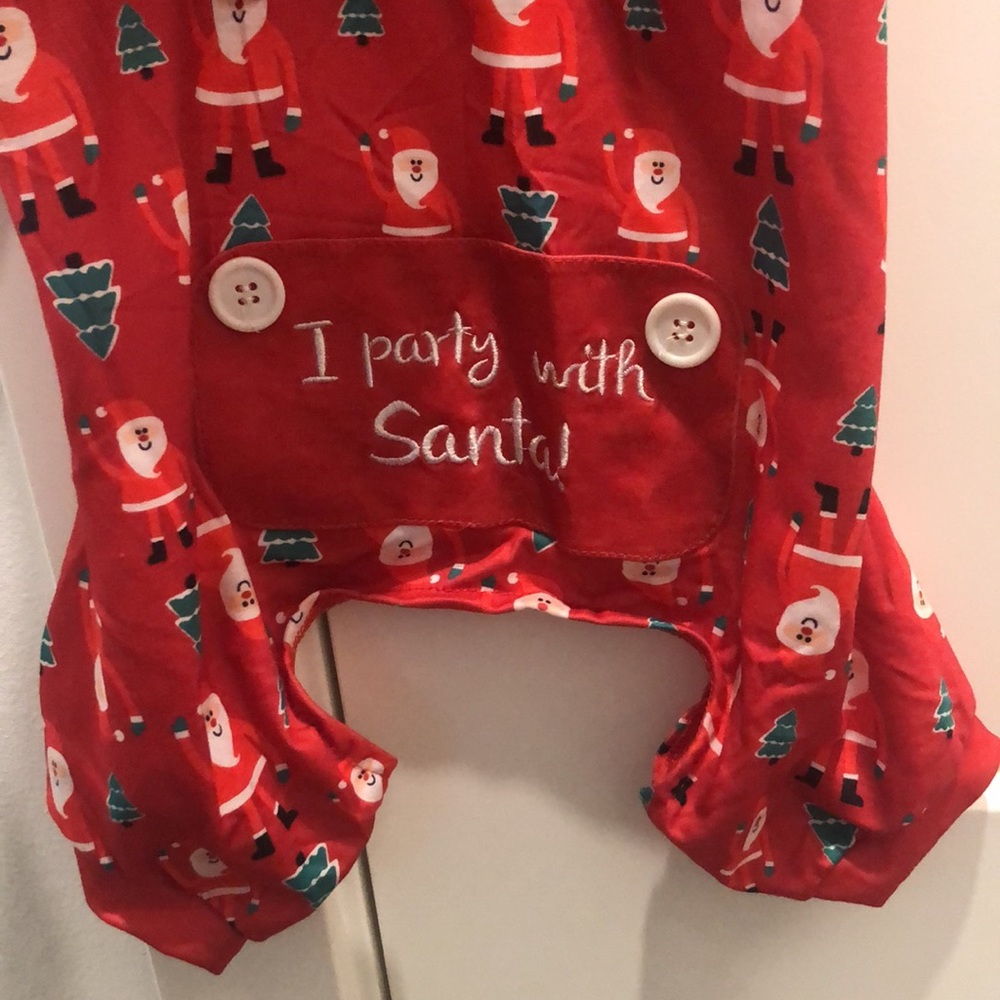 NWT Christmas Dog Pajamas - “I party with Santa!” - Size Large, 16 in. long - Picture 3 of 14
